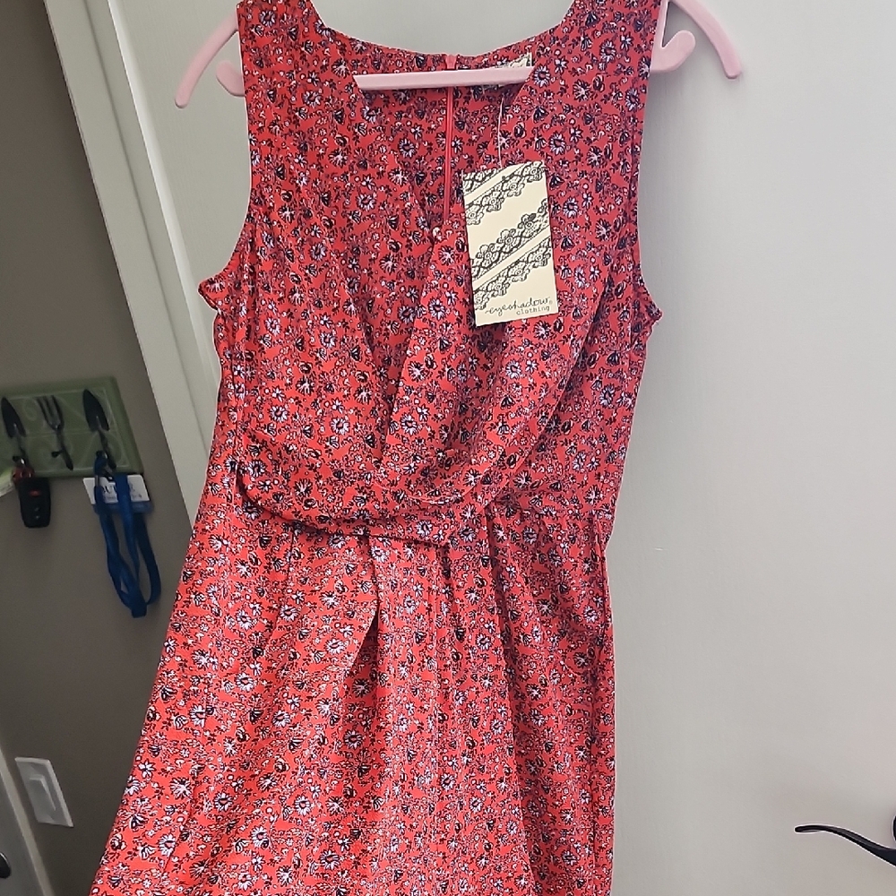 Floral Red Sleeveless Jumpsuit Women Size M